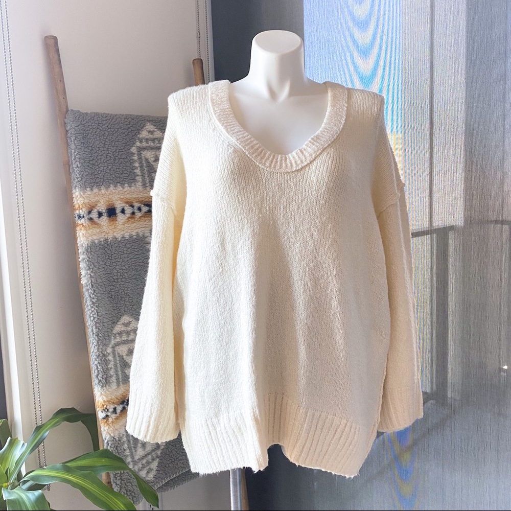 Free People Brookside Ivory Slouchy Tunic Sweater Women’s Size Large
